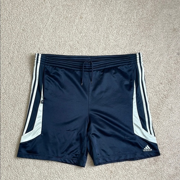 Adidas Blue and White Athletic Shorts with Iconic Stripes - Picture 1 of 5